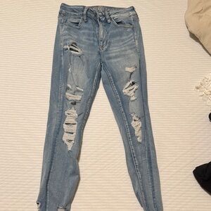 American Eagle Outfitters Light Blue Ripped Skinny Jeans